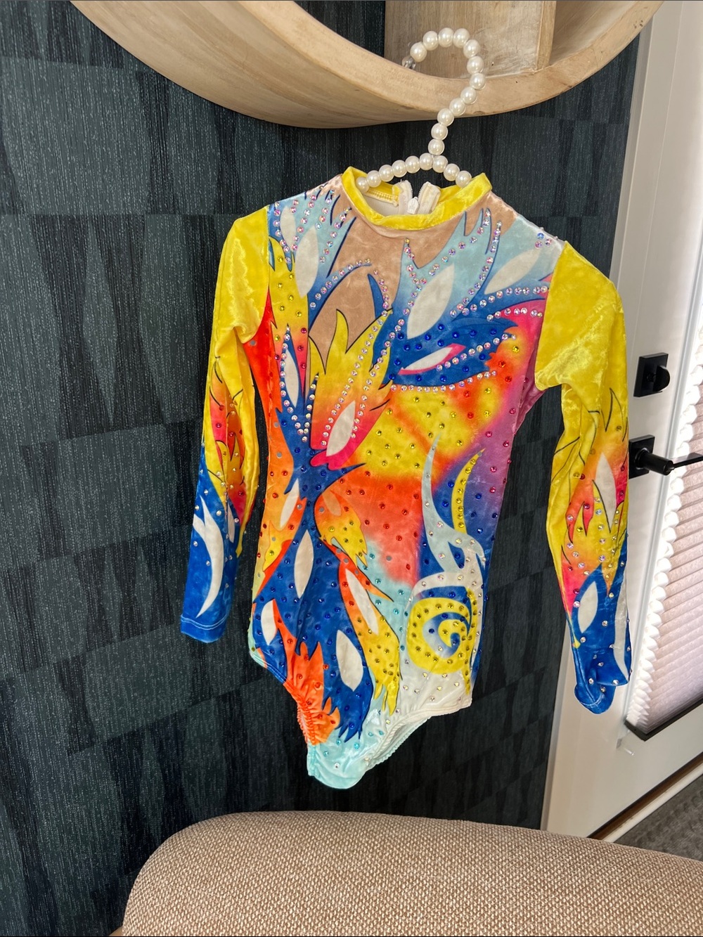 Velour Multicolor Long-Sleeve Swim/Performance Leotard. As new!
